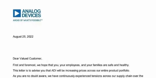 ADI發漲價通知
